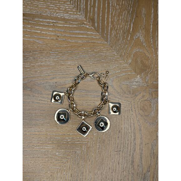 INC Gold Tone Charm Bracelet Geometric Dangle Statement Jewelry New - Picture 2 of 4